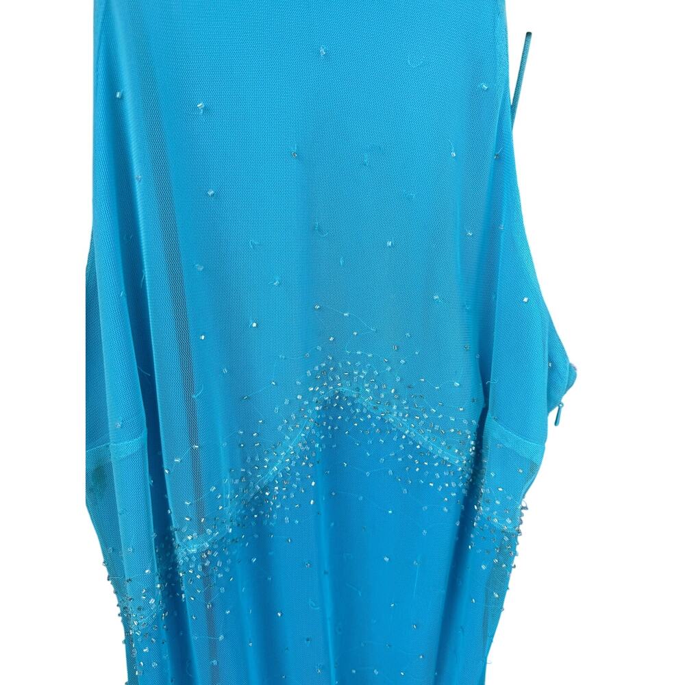 Vintage Niki Livas Y2K Blue Beaded Mesh Prom Dress Mermaidcore Size 8 Flaw AS IS - Picture 3 of 11